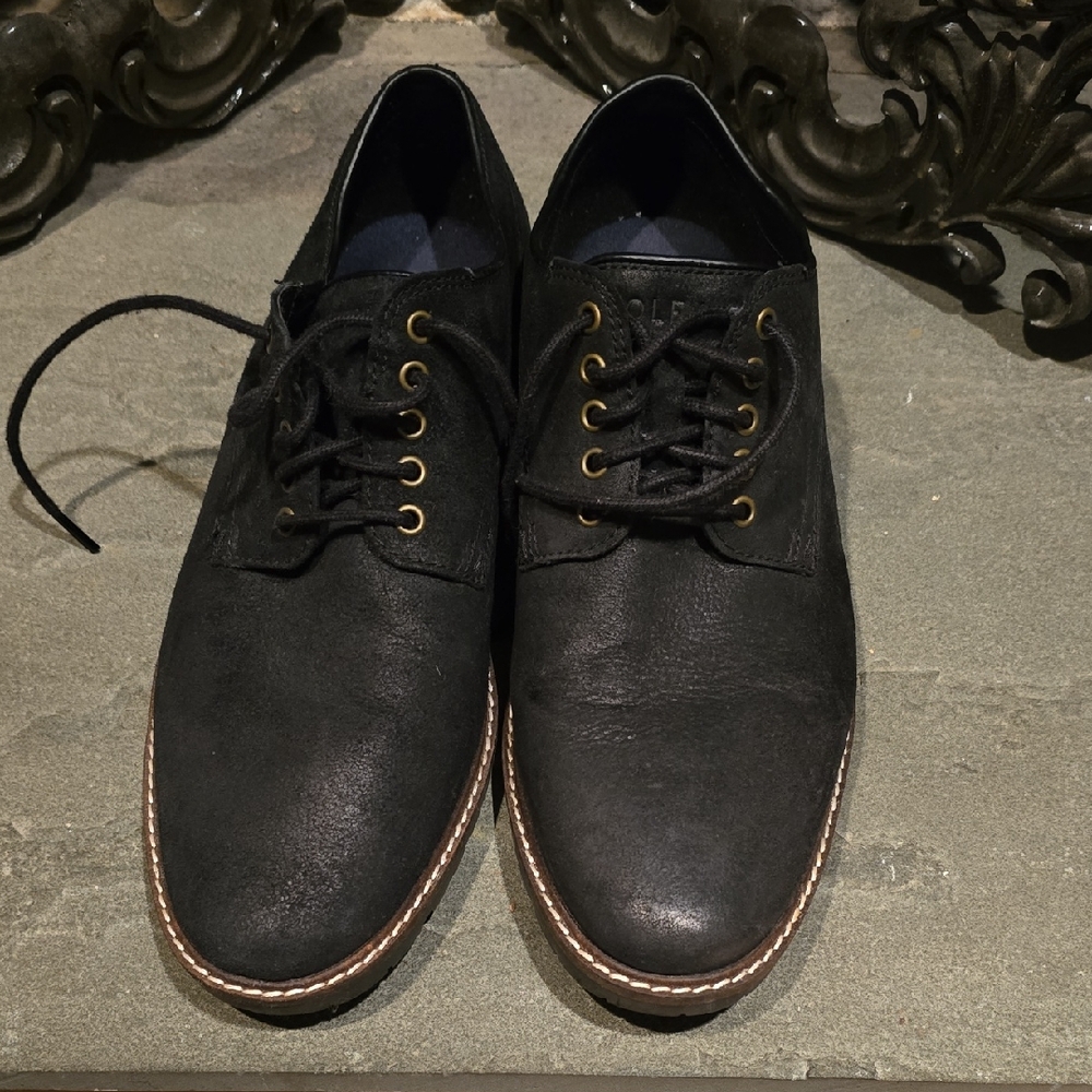 Cole Haan Nathan Plain Toe Distressed Black Leather Men's Oxfords Size 9M